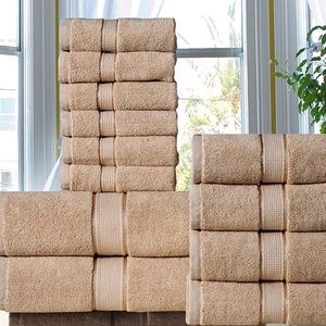 100 % Cotton 600 GSM 12 Piece Bath Towel Set Taupe